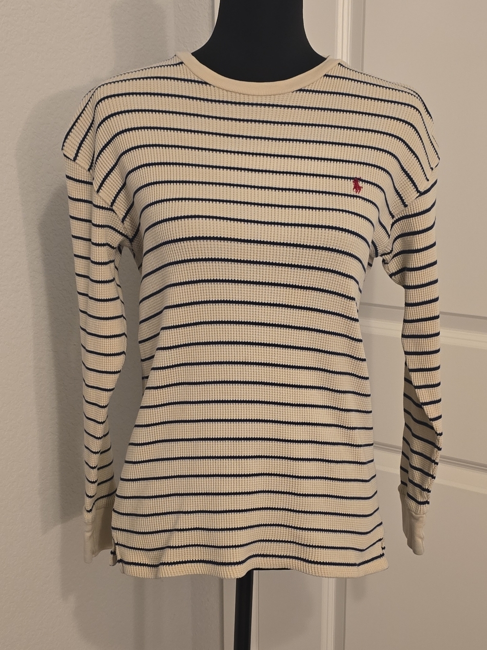 Ralph Lauren Cream & Navy Striped Long-Sleeve Knit Top